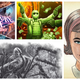 Clockwise from left: The Adventure Zone: Bureau of Balance, Never Bring a Knife, Mind MGMT, and Arkham Horror: The Card Game.